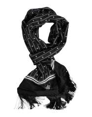 Dolce & Gabbana Black Silk Printed Fringes Men Foulard Scarf - Scarves & Shawls