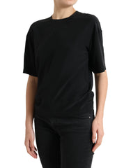 Dolce & Gabbana Black Silk Round Neck Short Sleeve Blouse Top - IT40|S - Blouses