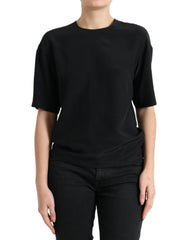 Dolce & Gabbana Black Silk Round Neck Short Sleeve Blouse Top - IT40|S - Blouses