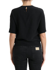 Dolce & Gabbana Black Silk Round Neck Short Sleeve Blouse Top - IT40|S - Blouses
