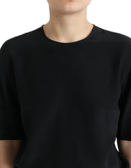 Dolce & Gabbana Black Silk Round Neck Short Sleeve Blouse Top - IT40|S - Blouses