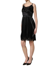 Dolce & Gabbana Black Silk Satin Lace Sleeveless Mini Dress - IT36|XXS