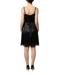 Dolce & Gabbana Black Silk Satin Lace Sleeveless Mini Dress - IT36|XXS