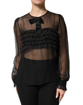 Dolce & Gabbana Black Silk Sheer Ruffle Tie-Neck Blouse Top - IT42|M