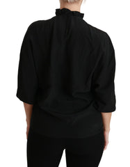 Dolce & Gabbana Black Silk Shirt Ruffled Top Blouse - IT36 | XS - Blouses