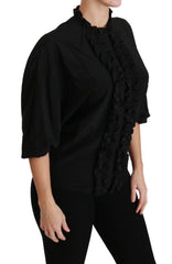Dolce & Gabbana Black Silk Shirt Ruffled Top Blouse - IT36 | XS - Blouses