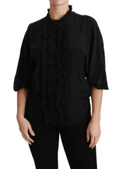 Dolce & Gabbana Black Silk Shirt Ruffled Top Blouse - IT36 | XS - Blouses