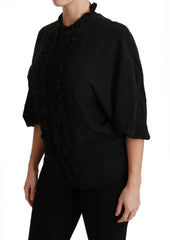 Dolce & Gabbana Black Silk Shirt Ruffled Top Blouse - IT36 | XS - Blouses