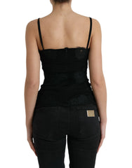 Dolce & Gabbana Black Silk Stretch Lace Sleeveless Tank Top - IT40|S - Tank Tops