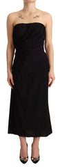 Dolce & Gabbana Black Silk Stretch Strapless Sheath Midi Dress - IT40|S - Dresses