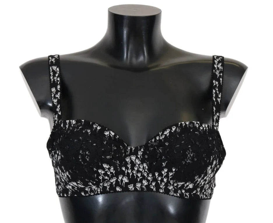 Dolce & Gabbana Black Silk White Lace Stretch Underwear Bra - IT2 | S - Bras