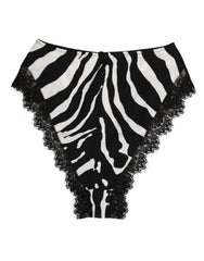 Dolce & Gabbana Black Silk Zebra Print Lace High Waist Underwear - IT2 | S - Thongs