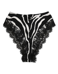 Dolce & Gabbana Black Silk Zebra Print Lace High Waist Underwear - IT2 | S - Thongs