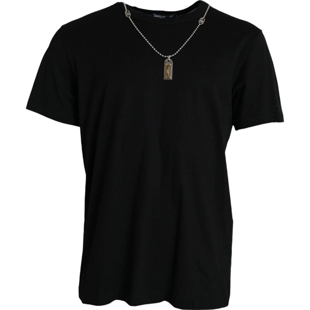 Dolce & Gabbana Black Silver Chain Short Sleeve T-shirt - T-Shirts