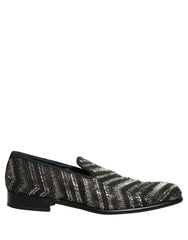 Dolce & Gabbana Black Silver Embellished Slip On Loafers Shoes - EU44/US11