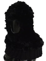 Dolce & Gabbana Black Silver Fox Fur Cashmere Hooded Scarf