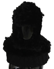 Dolce & Gabbana Black Silver Fox Fur Cashmere Hooded Scarf - Scarves & Shawls