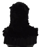 Dolce & Gabbana Black Silver Fox Fur Cashmere Hooded Scarf - Scarves & Shawls