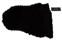 Dolce & Gabbana Black Silver Fox Fur Cashmere Hooded Scarf - Scarves & Shawls