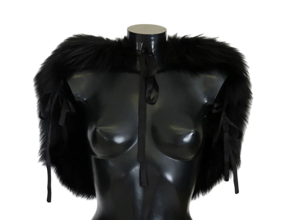 Dolce & Gabbana Black Silver Fox Fur Scarf - M