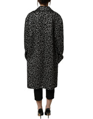 Dolce & Gabbana Black Silver Jacquard Leopard Coat Jacket - IT38 | XS
