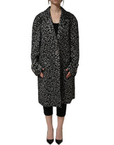 Dolce & Gabbana Black Silver Jacquard Leopard Coat Jacket - IT38 | XS