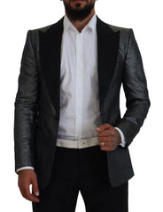 Dolce & Gabbana Black Silver Jacquard Slim Fit Jacket Blazer - Sport Jackets