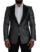 Dolce & Gabbana Black Silver Jacquard Slim Fit Jacket Blazer - Sport Jackets