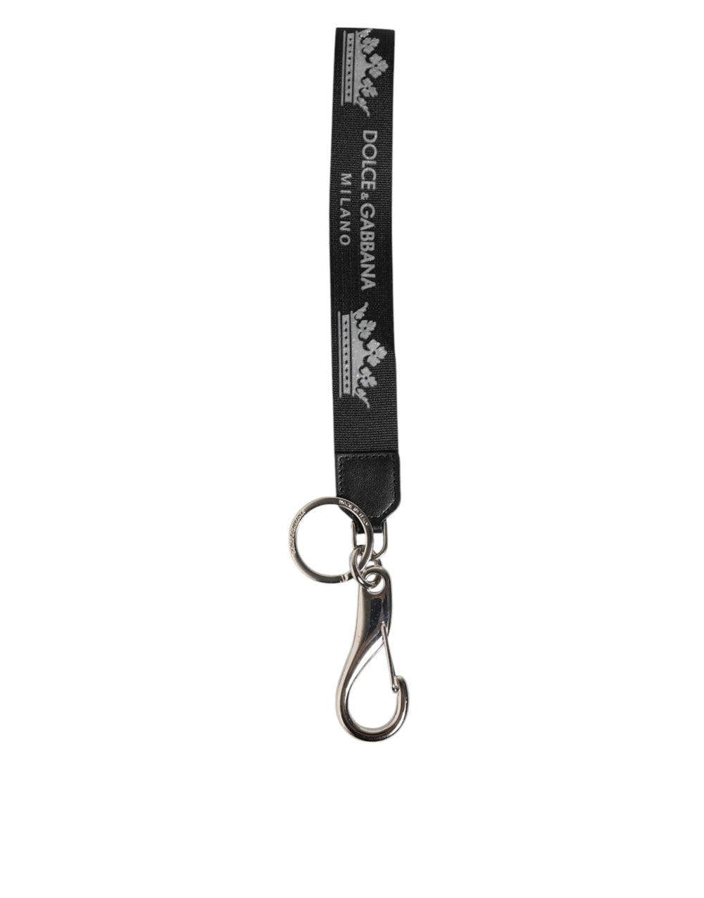 Dolce & Gabbana Black Silver Nylon DG Crown Men’s Holder Keychain Keyring - Keychains