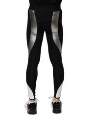 Dolce & Gabbana Black Silver Nylon Skinny Men Leggings Pants - IT44 | XS - Leggings