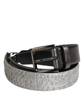Dolce & Gabbana Black Silver Pebbled Texture Leather Buckle Men Belt - 85 cm / 34 Inches - Belts