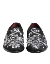 Dolce & Gabbana Black Silver Sequined Loafers Men Dress Shoes - EU44/US11