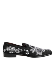 Dolce & Gabbana Black Silver Sequined Loafers Men Dress Shoes - EU44/US11 - Flats