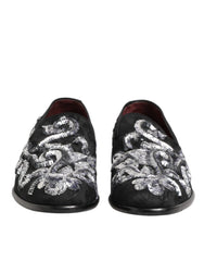 Dolce & Gabbana Black Silver Sequined Loafers Men Dress Shoes - EU44/US11 - Flats