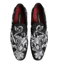 Dolce & Gabbana Black Silver Sequined Loafers Men Dress Shoes - EU44/US11 - Flats