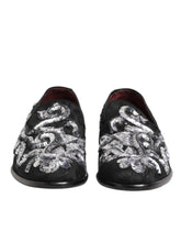 Dolce & Gabbana Black Silver Sequined Loafers Men Dress Shoes - EU44/US11
