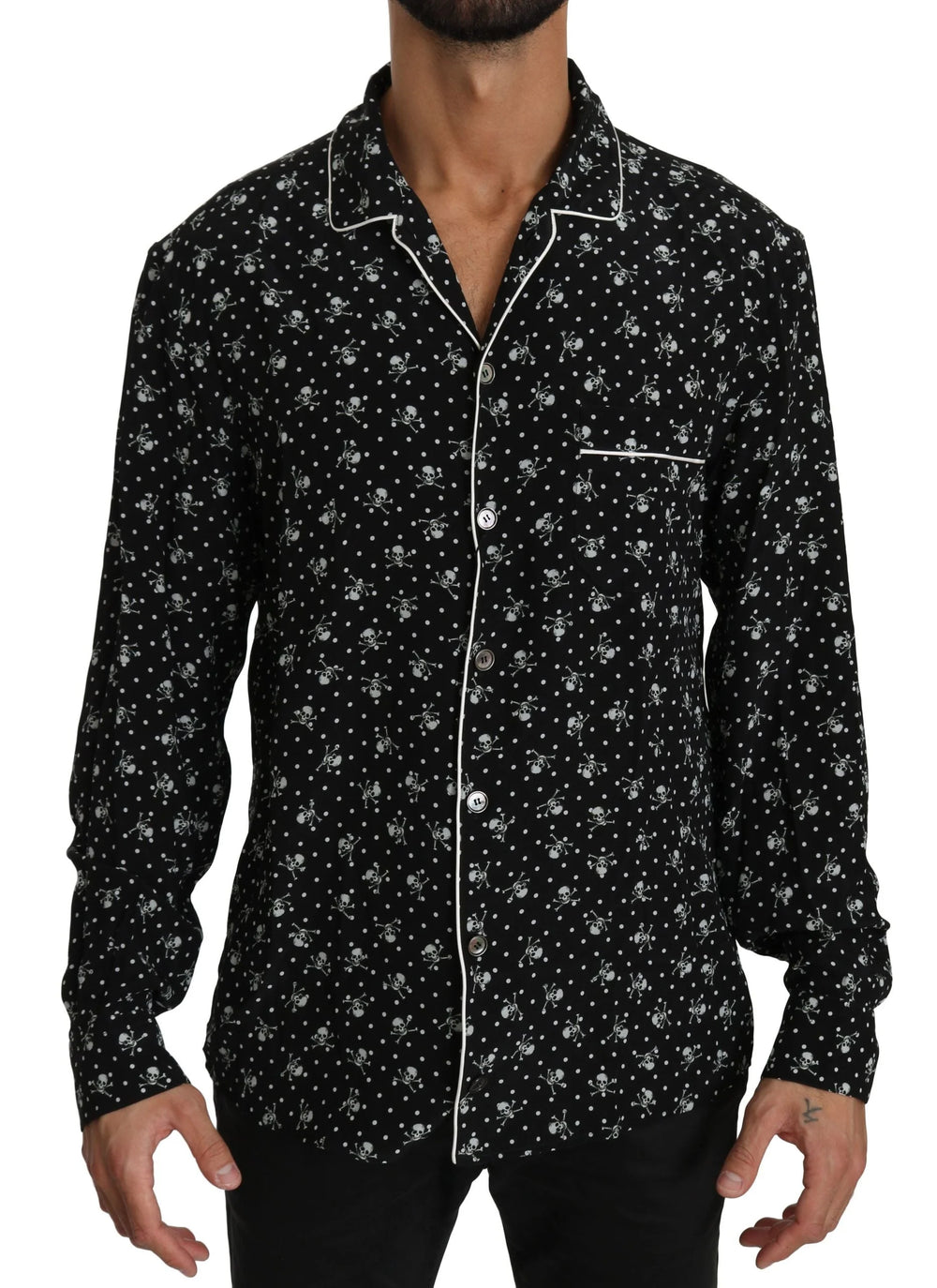 Dolce & Gabbana Black Skull Print Silk Sleepwear Shirt - IT39 | S - Nightgowns