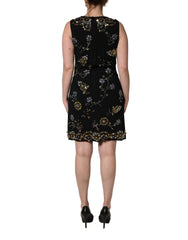 Dolce & Gabbana Black Sleeveless Floral Bead Embellishments Dress - IT38 | XS