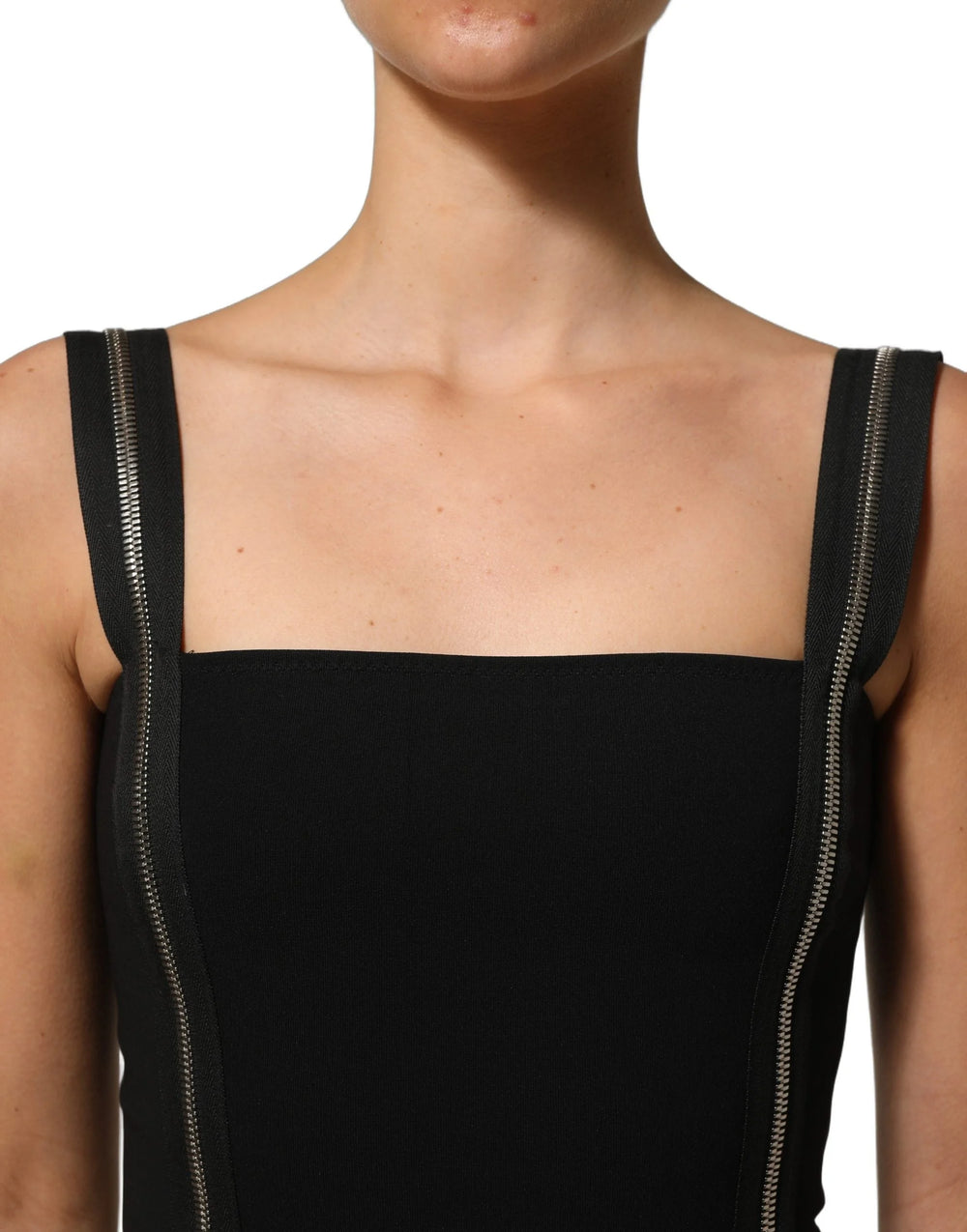 Dolce & Gabbana Black Sleeveless Front Zipper Midi Dress - IT40|S