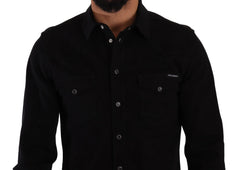 Dolce & Gabbana Black Slim Cotton Denim Stretch Shirt - IT39 | S - Shirts