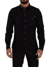 Dolce & Gabbana Black Slim Cotton Denim Stretch Shirt - IT39 | S - Shirts