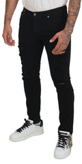 Dolce & Gabbana Black Slim Fit Tattered Denim Cotton Jeans - IT48 | M - Jeans