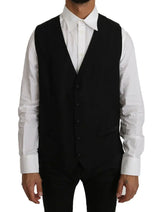 Dolce & Gabbana Black Solid Wool Silk Vest - Vests