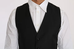 Dolce & Gabbana Black Solid Wool Silk Waistcoat Vest - IT46 | S - Vests