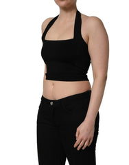 Dolce & Gabbana Black Square Neck Halter Cropped Tank Top - IT40|S