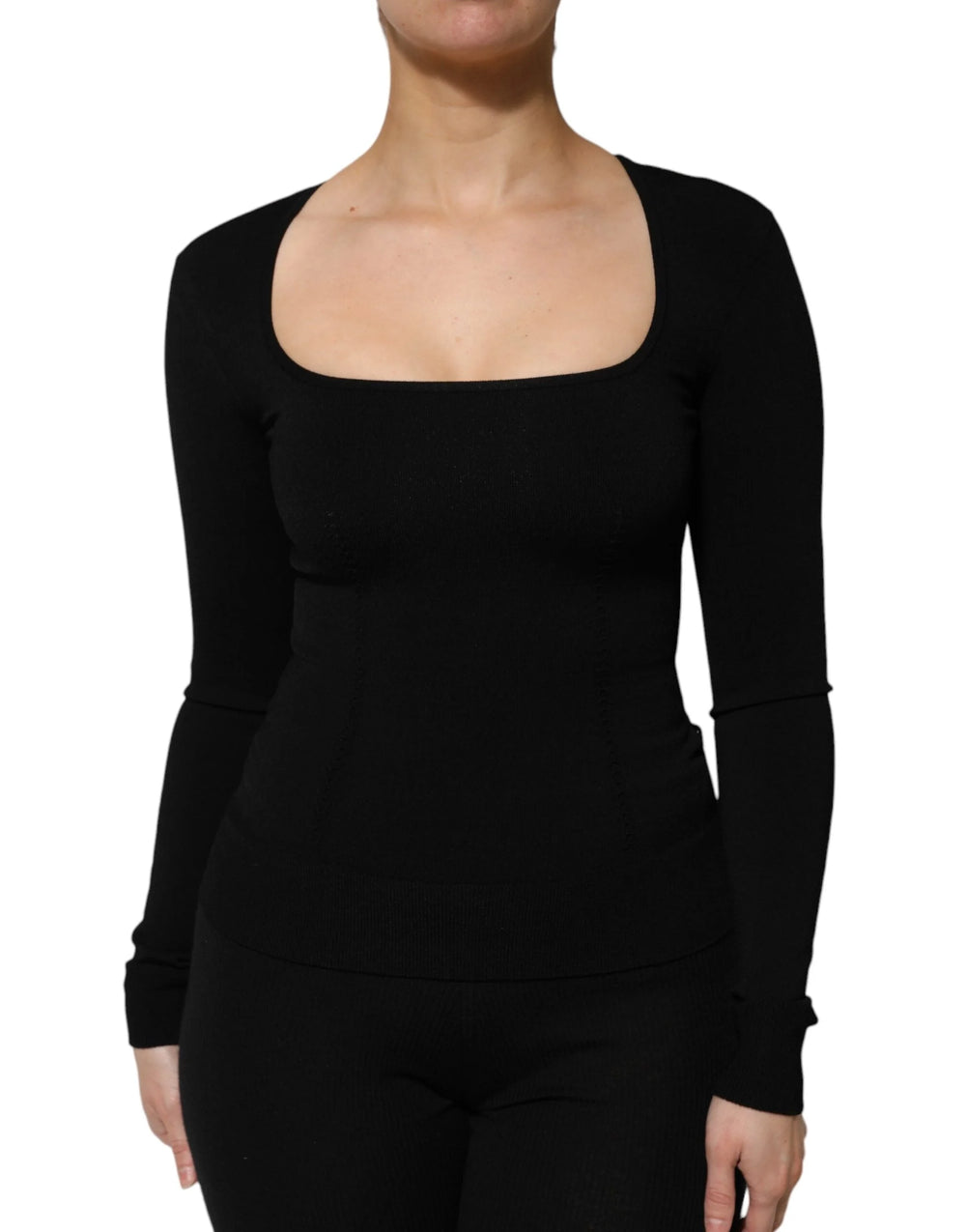 Dolce & Gabbana Black Square Neck Long Sleeves Pullover Top - IT36|XXS - Sweaters