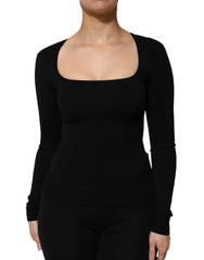 Dolce & Gabbana Black Square Neck Long Sleeves Pullover Top - IT36|XXS - Sweaters