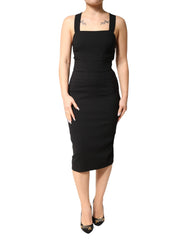 Dolce & Gabbana Black Square Neck Sleeveless Midi Dress - IT40|S