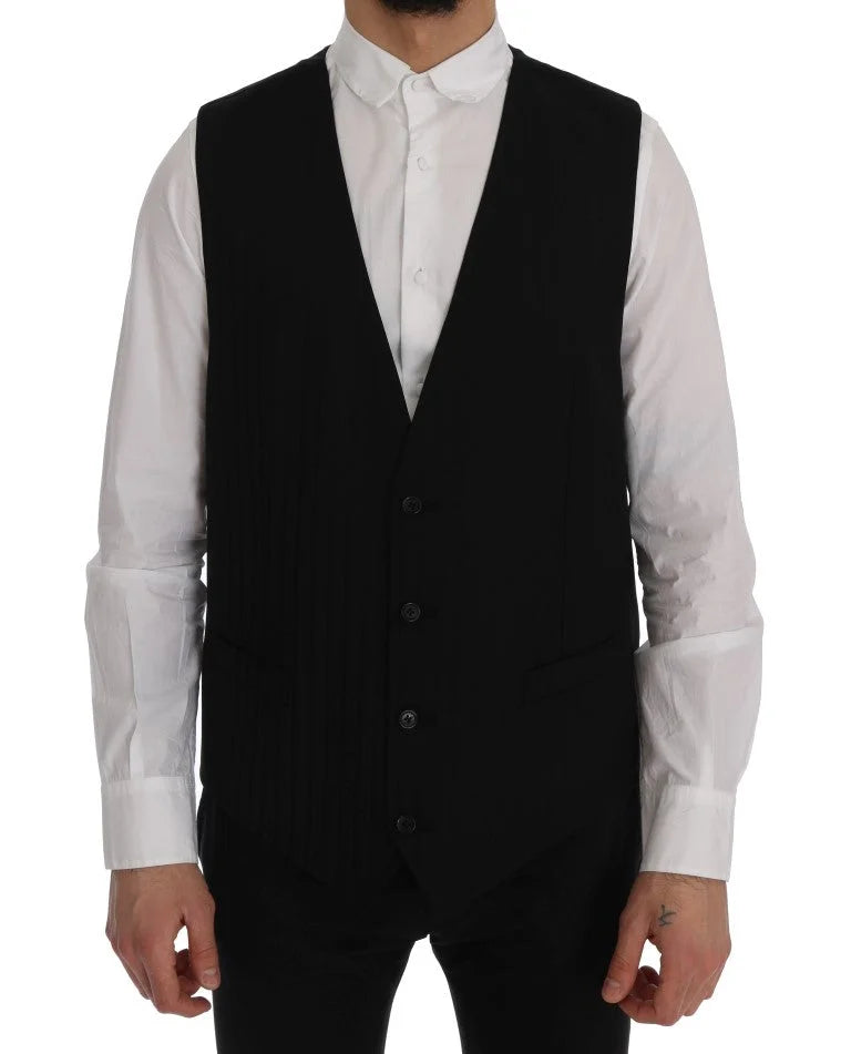 Dolce & Gabbana Black STAFF Wool Stretch Vest - IT50 | L - Vests