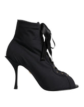 Dolce & Gabbana Black Stiletto Heels Lace Up Boots Shoes - Boots